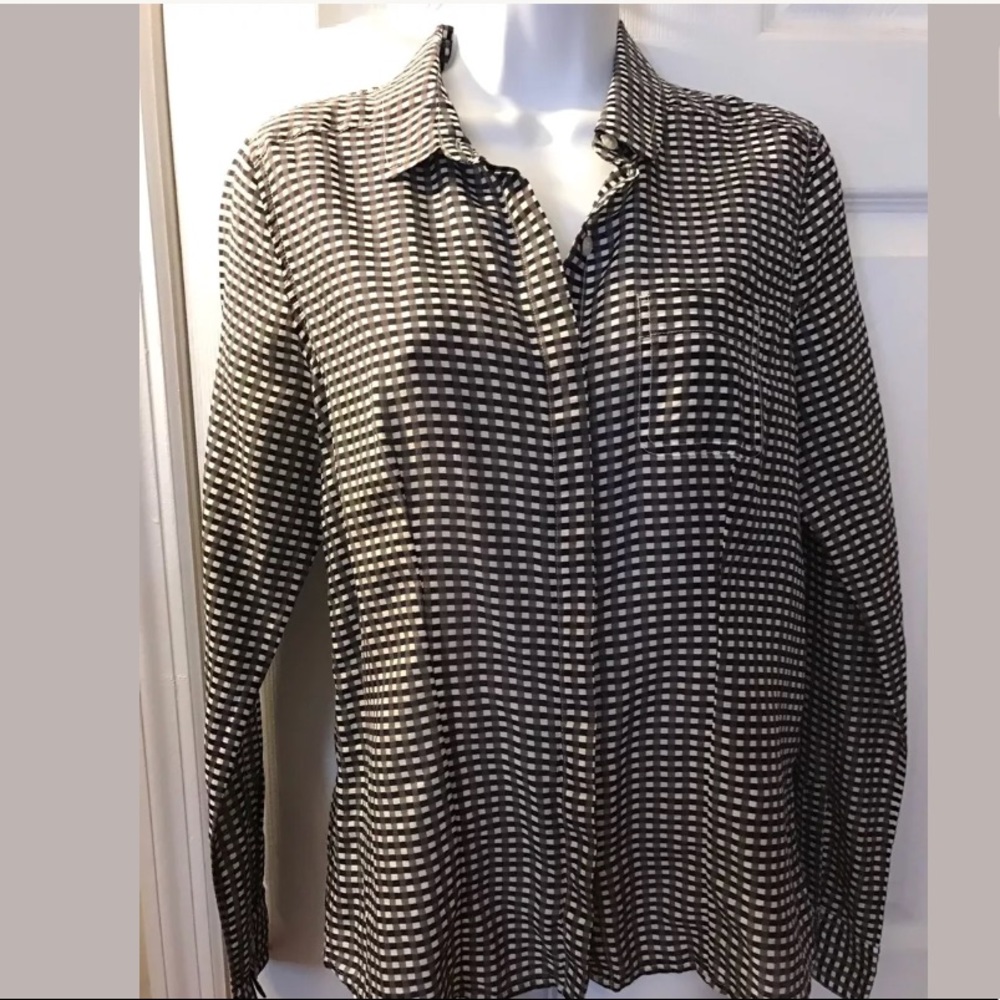 Halogen Gingham Plaid Blouse Button Down Shirt Top - image 1